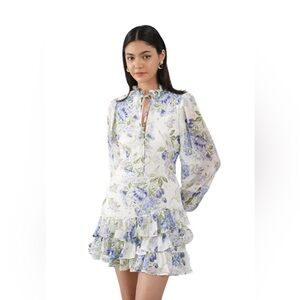 NEW Yumi Kim Jenna Floral Mini Dress Ivory Blue Ruffle Tiered Boho Romantic $375